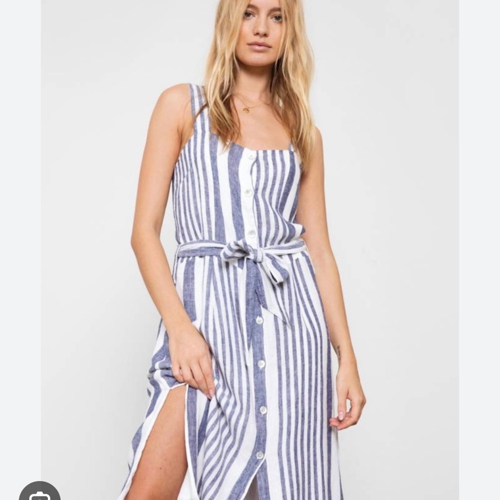 Rails Clement Blue and White Buttoned Tie Front Midi Sundress